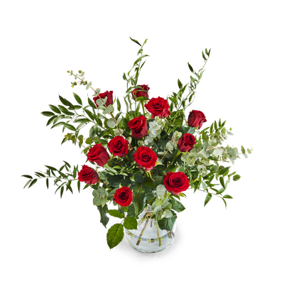 Boeket met 12 rode rozen
